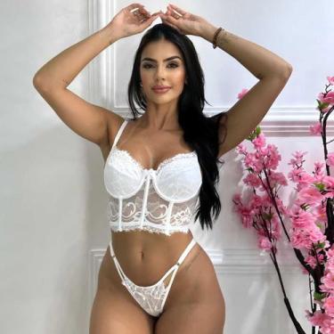 Imagem de Conjunto Lingerie Cropped Renda Sexy Sensual Calcinha Fio - Like4you, 