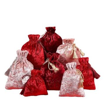 Imagem de Conjunto de sacolas de presente de veludo, 8 bolsas com cordão, 13 x 1