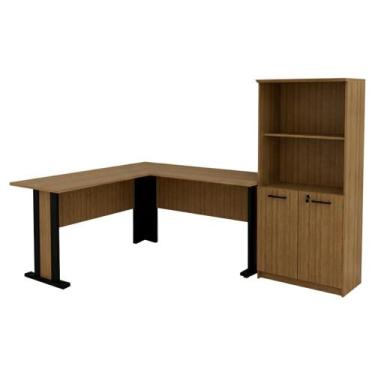 Imagem de Mesa Escrivaninha De Canto Armario Para Escritorio 02 Portas Tecno Mob