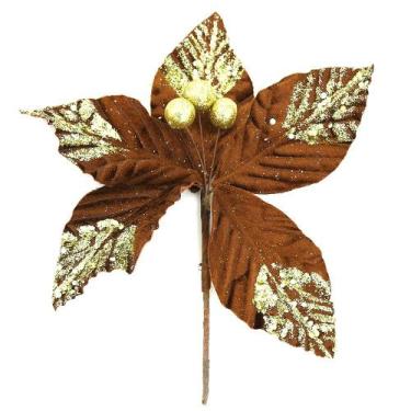 Imagem de Flor Bico 20cm Marrom Gliter Cazza CV255340, UNICA