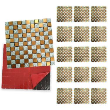 Imagem de Pastilha De Vidro Kit 15 Uni Adesiva Parede Cozinha Sala Banheiro Moderna Requintado Facil Aplicacao Reforma Decorativa