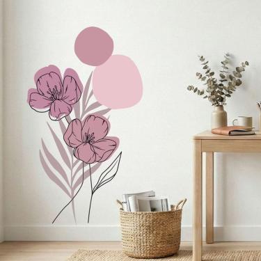 Imagem de Adesivo Floral Boho Rosa Estilo Nórdico 70x120 Minimalista Abstrato