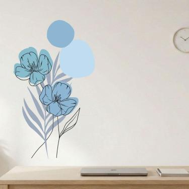 Imagem de Adesivo Floral Boho Azul Estilo Nórdico 50x90 Minimalista Abstrato