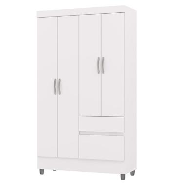 Imagem de Guarda Roupa Solteiro 4 Portas Branco 2 Gavetas Mayra Flex MDF com Cabideiro Mpozenato