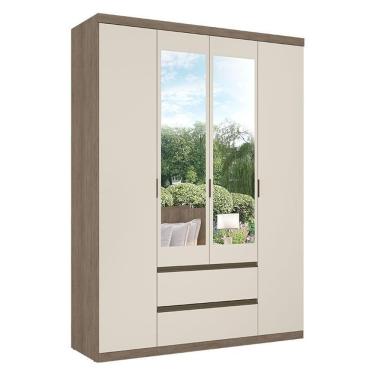 Imagem de Guarda Roupa Solteiro Nobre Slim Glass 4 Portas de Bater 2 Gavetas MDF Rústico Off Whit...