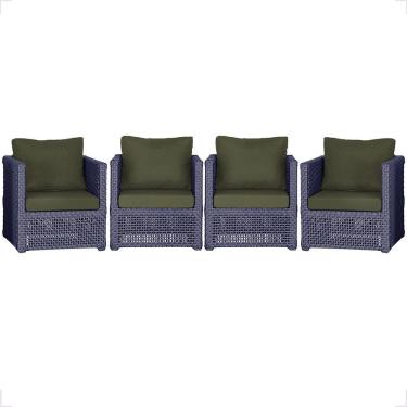 Imagem de Kit 4 Poltronas Madri Alumínio Corda Náutica Estofado Tecido Impermeável Azul Trama Original