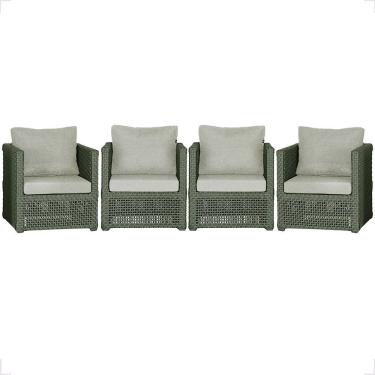 Imagem de Kit 4 Poltronas Madri Alumínio Corda Náutica Estofado Tecido Impermeável Verde Trama Original