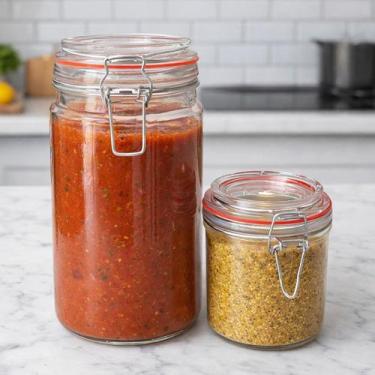Imagem de Potes Hermético Mantimentos Vidro Cozinha 1L 300ml Kit 4pçs - Genérico