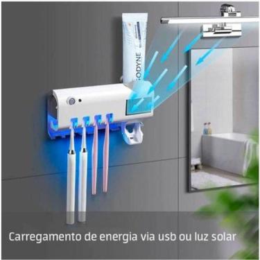 Imagem de Suporte Dispenser De Pasta De Dente Com Esterelizador Uv - Possui Um Design Compacto E Oco