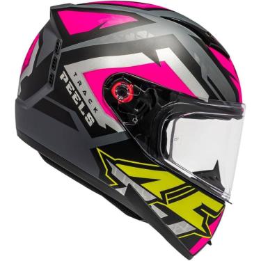 Imagem de Capacete Moto Icon Track Sem Óculos Interno Cor Cinza Fosco com Pink ~ Peels
