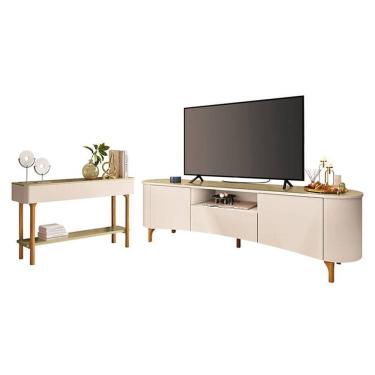 Imagem de Rack Bancada Elara com Aparador Fiero Off White Champanhe - HB Móveis