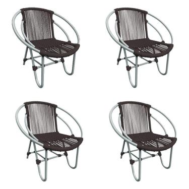 Imagem de Kit 4 Cadeiras Decorativa Julia Em Corda Náutica E Base Em Alumínio Cinza- Marrom