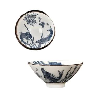 Imagem de Xícaras De Chá De Porcelana Artesanal Azul E Branca Com Dragão, Fênix 