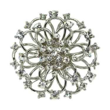 Imagem de Broche Elegante Strass Flor Casual e Festa Akasaki BRG20735, Prateado,