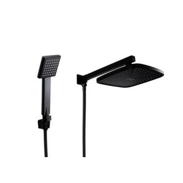 Imagem de Ducha Preto Fosco 21 cm em ABS com Desviador Quadrado e Chuveirinho Qu