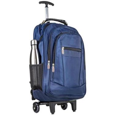 Imagem de Mochila Executiva Carrinho Rodinha Couro Notebook - New Bag, Azul