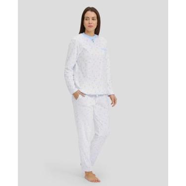 Imagem de Pijama Feminino Fechado com Estampa de Corações Macio Azul Celeste Loh