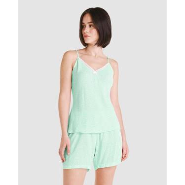 Imagem de Pijama Feminino Alça Jacquard Macio Verde Lohe, Verde, XG