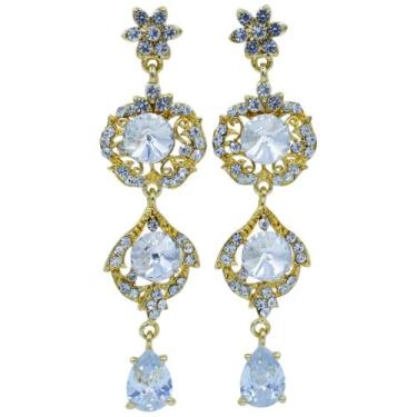 Imagem de Brinco Strass Gota Semijoia Akasaki BC1233, Dourado