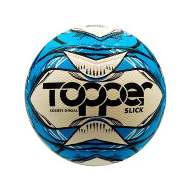 Imagem de Bola de Futebol Society Slick Azul e Branco 5162 - Topper, Azul e Pret