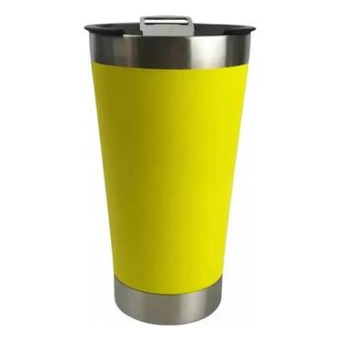Imagem de Copo Térmico De Cerveja Aço Inox 473 Ml Com Tampa - Genérica, Amarelo,