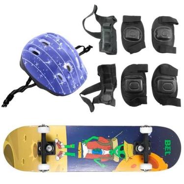 Imagem de Skate Semi Pro + Kit Proteção Completo Estampa E.T. Belfix, Azul