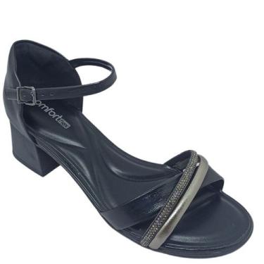 Imagem de Sandália Comfort Flex Feminina Napa/Velvet com Tira em Brilho, Preto, 