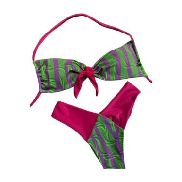 Imagem de Biquíni estampado com listra verde e rosa - Ateliê Josy Alves , G