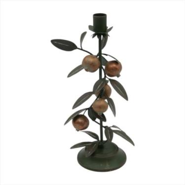Imagem de Porta Vela Castiçal Planta Folha Rústico Verde 28cm - Tok