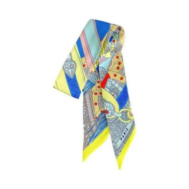 Imagem de Lenço De Seda Feminino 5x90cm Em Sarja Decorativa, Fita Para Alça De B