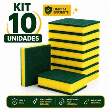 Imagem de Esponja Multiuso Dupla Face Limpeza Pesada Lava Louça Cozinha Kit 10 2