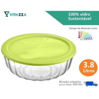 Imagem de Tigela de Vidro Saladeira Pote Com Tampa Plastica Oceani 3,8 Litros Vi