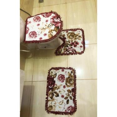 Imagem de Combo kit completo tapete de banheiro com 3 pçs Florido - Preço de Atacado
