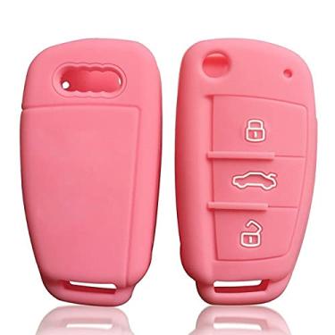 Imagem de YJADHU Porta-chaves de silicone masculino feminino porta-chaves dobrável para carro capa, apto para Audi A3 A4 Tt A6 C6 Q2 B7 Q3 S3 RS3 2019 2020, apenas rosa