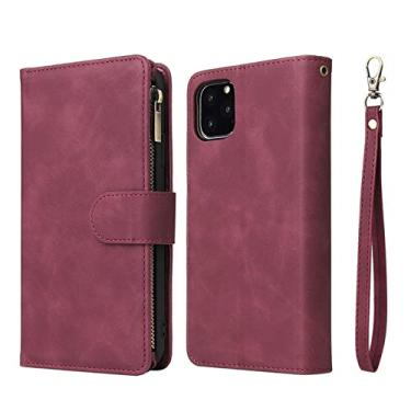 Imagem de Carteira com zíper retrô de luxo estilo multi-card slot flip capa para telefone de couro para iPhone 13 12 11 Pro Max para iPhone 6 6S 7 8 Plus X XS Max XR, Vinho Tinto, Para iPhone 6 Plus