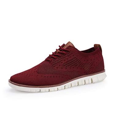 Imagem de QHBPMGAD Tênis Oxford masculino Wingtip-Classic Lace Up Casual Shoes Delicate Cancellate Knitting Upper, rosa, 9.5