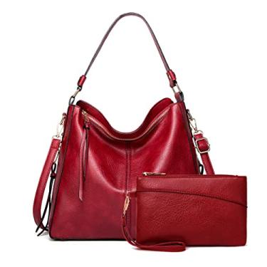 Imagem de JXGSGOGO Bolsas de Ombro Hobo Femininas Bolsa de Ombro Grande Macio Couro PU, Vermelho (2 peças), One_Size, Clássico