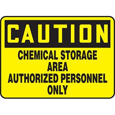 Imagem de Accuform Placa MCHL626VP Legend"CUIDADO QUÍMICO DE ARMAÇÃO ÁREA AUTORIZADA SOMENTE PARA PERSONAL AUTORIZADO", 25,4 cm de altura, 35,5 cm de largura, 25,4 cm de comprimento, 0,1 cm de espessura, plástico, preto sobre amarelo