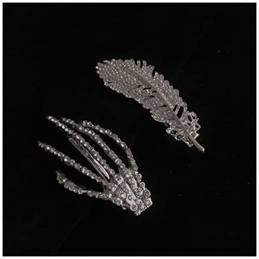 Imagem de Prendedores de cabelo com osso de mão, pacote com 2 presilhas de cabelo femininas de metal, folha, osso, grampo