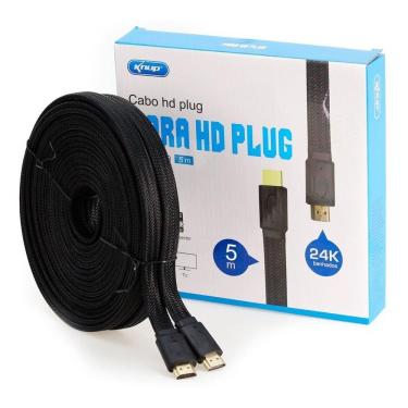 Imagem de Cabo Hdmi 5 Metros 5m Flat Knup Ultra Hd 4k Flat Nylon 24k