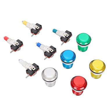 Imagem de Hilitand Botão redondo pequeno de 32 mm, botão de pressão Game com luz, interruptor de botão de máquina DIY com 5 cores de luz LED, para gamepad, vermelho, amarelo, branco,