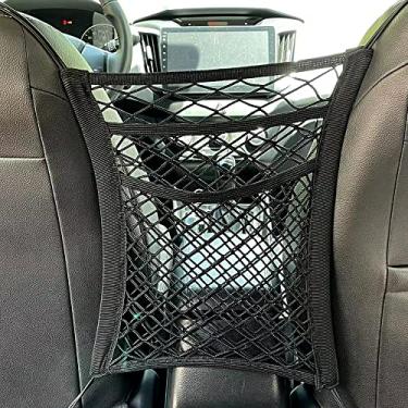 Imagem de Pincuttee Organizador de malha de carro de 3 camadas, 1 pacote, organizador de saco de rede de assento traseiro, barreira de assento traseiro para cães ou animais de estimação de crianças, para carro/SUV/caminhão (preto)