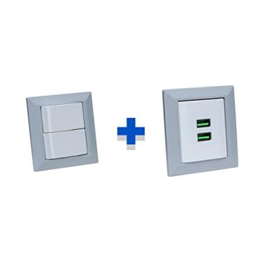 Imagem de Kit Espelhos de Tomadas Duplo Chanf 2 Usb 4.9A 2 Interrup COR:CINZA