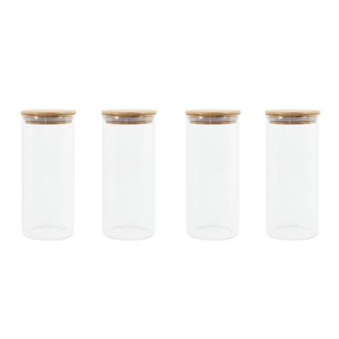 Imagem de Pote Mantimentos Hermético Vidro Tampa Bambu kit 4pç 800ml