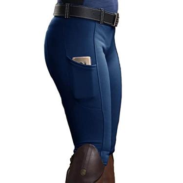 Imagem de Calça feminina equitação cintura alta elástica para equitação corrida de cavalos leggings skinny para acampamento corrida escalada, azul, 3GG (cintura: 87cm)