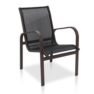 Imagem de Cadeira Em Tela Sling Com Estrutura Marrom E Tela Preto