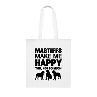 Imagem de Mastiffs Make Me Happy sacola, presente para cães mastins, aniversário de cachorro mastiffs bolsa de ombro para cães mastins, bolsa reutilizável para cães mastins, Branco