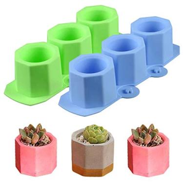 Imagem de 2 peças de moldes de silicone para vaso de flores de plantas suculentas molde de vaso de plantador moldes de gesso de cimento de concreto, moldes de vidro de shot de gelo faça você mesmo artesanato molde de castiçal de chá (cor aleatória)