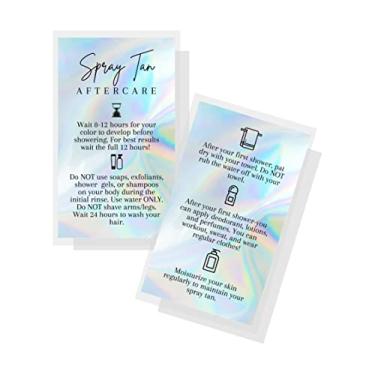 Imagem de Cartões de pós-cuidados com spray bronzeado | Pacote com 50 | Tamanho do cartão de visita de 5 x 8,9 cm | Bronze spray tradicional | Design holográfico fosco não reflexivo