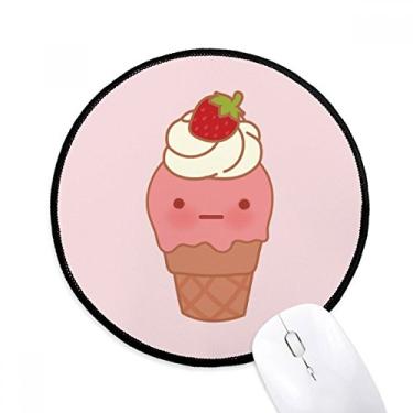 Imagem de Tapete de rato de sorvete de expressão de creme de morango para mesa de escritório tapete redondo para computador